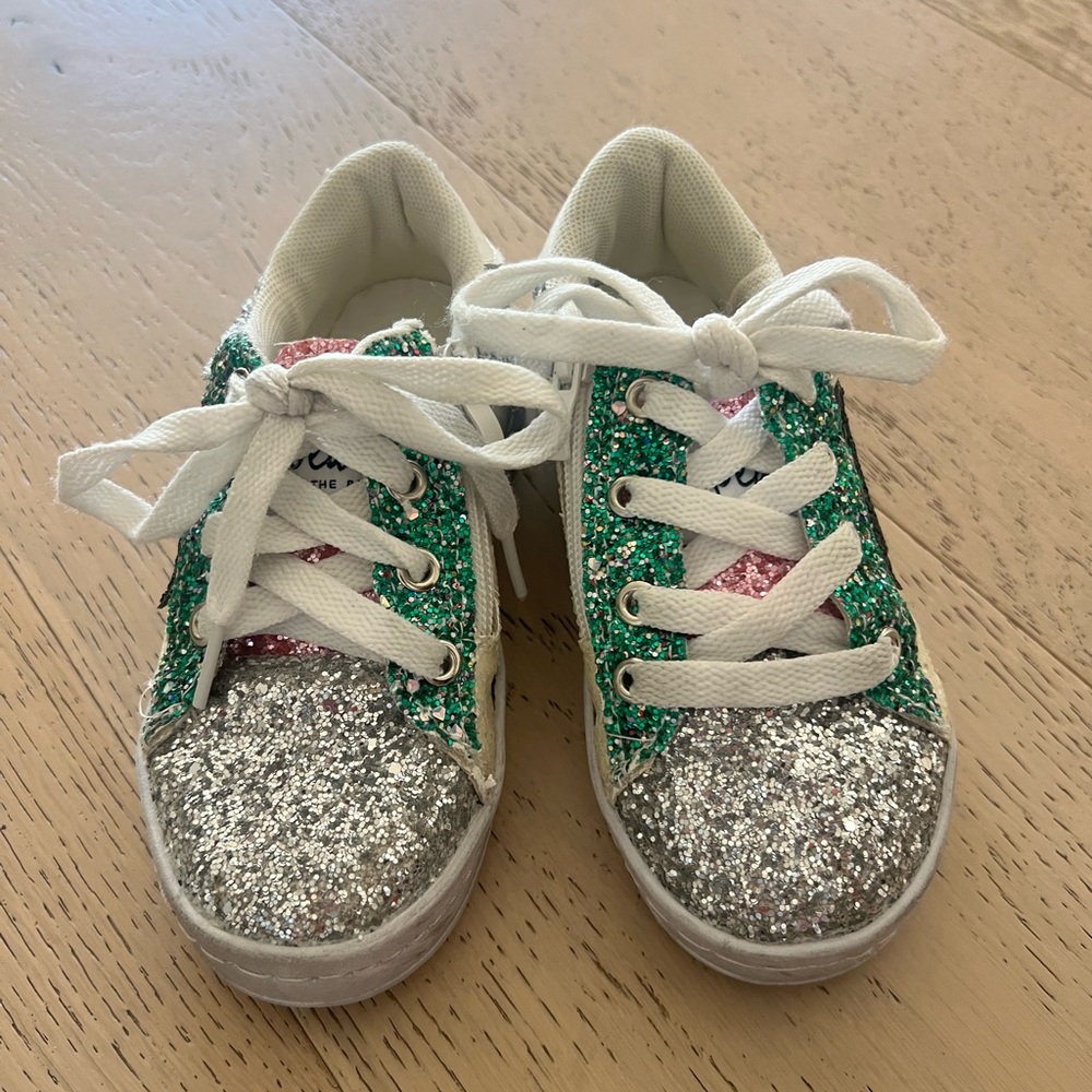 Lola + The Boys Glitter Lace-Up Sneakers in Silver, Green & Pink